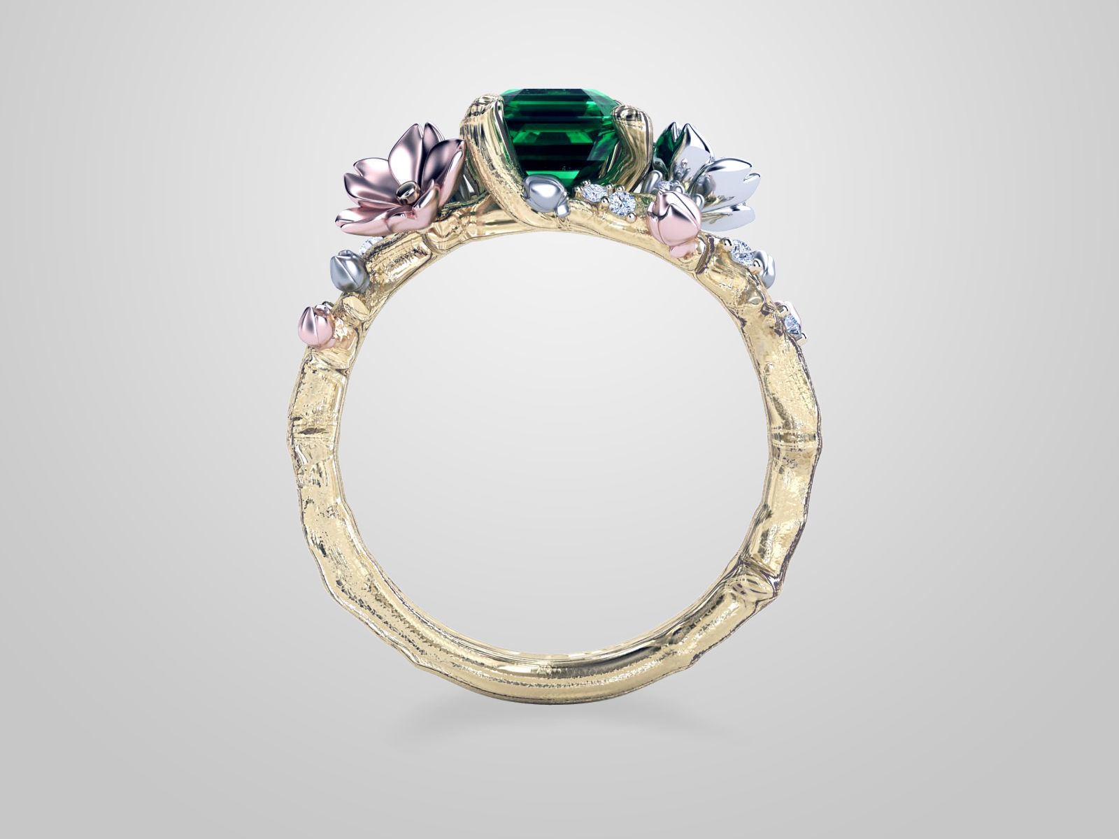 ZR MY04  Emerald cherry blossom flower sakura ring  3D print model_3