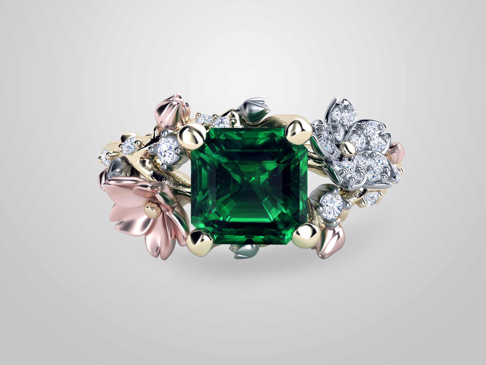 ZR MY04  Emerald cherry blossom flower sakura ring  3D print model_1