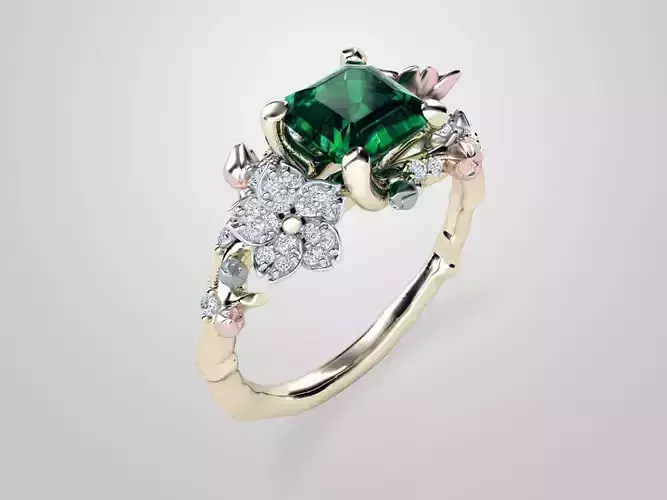 ZR MY04  Emerald cherry blossom flower sakura ring 