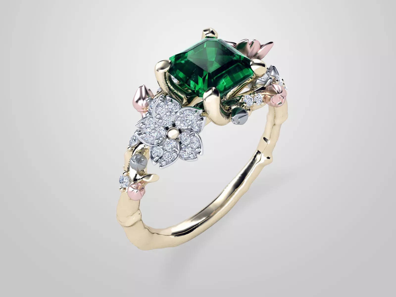 ZR MY04  Emerald cherry blossom flower sakura ring  3D print model_0