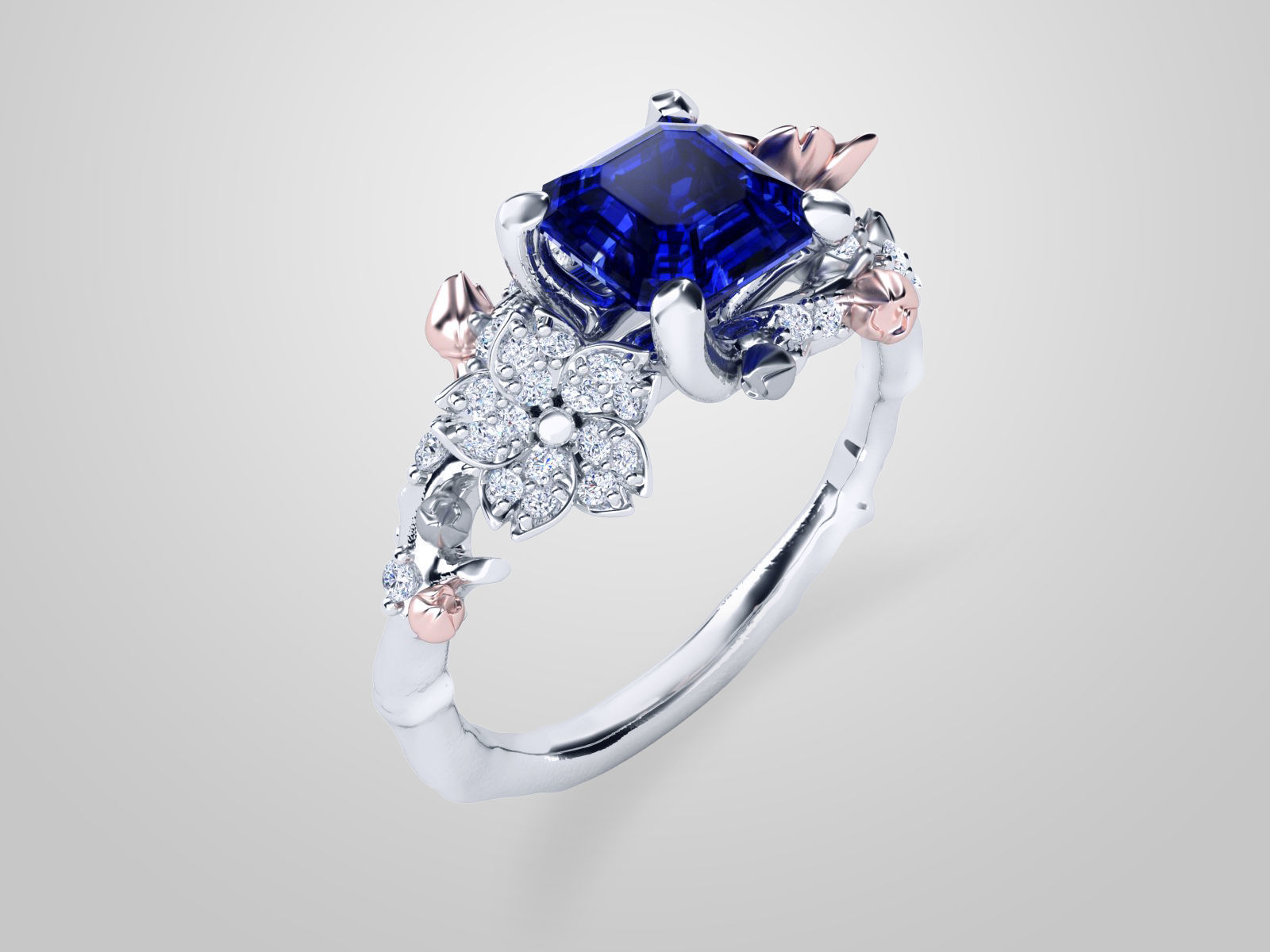 ZR MY04  Emerald cherry blossom flower sakura ring  3D print model_4