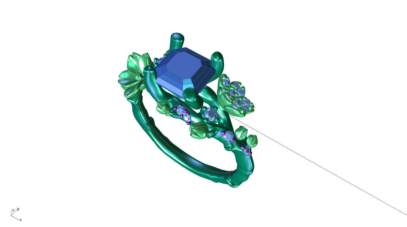 ZR MY04  Emerald cherry blossom flower sakura ring  3D print model_8