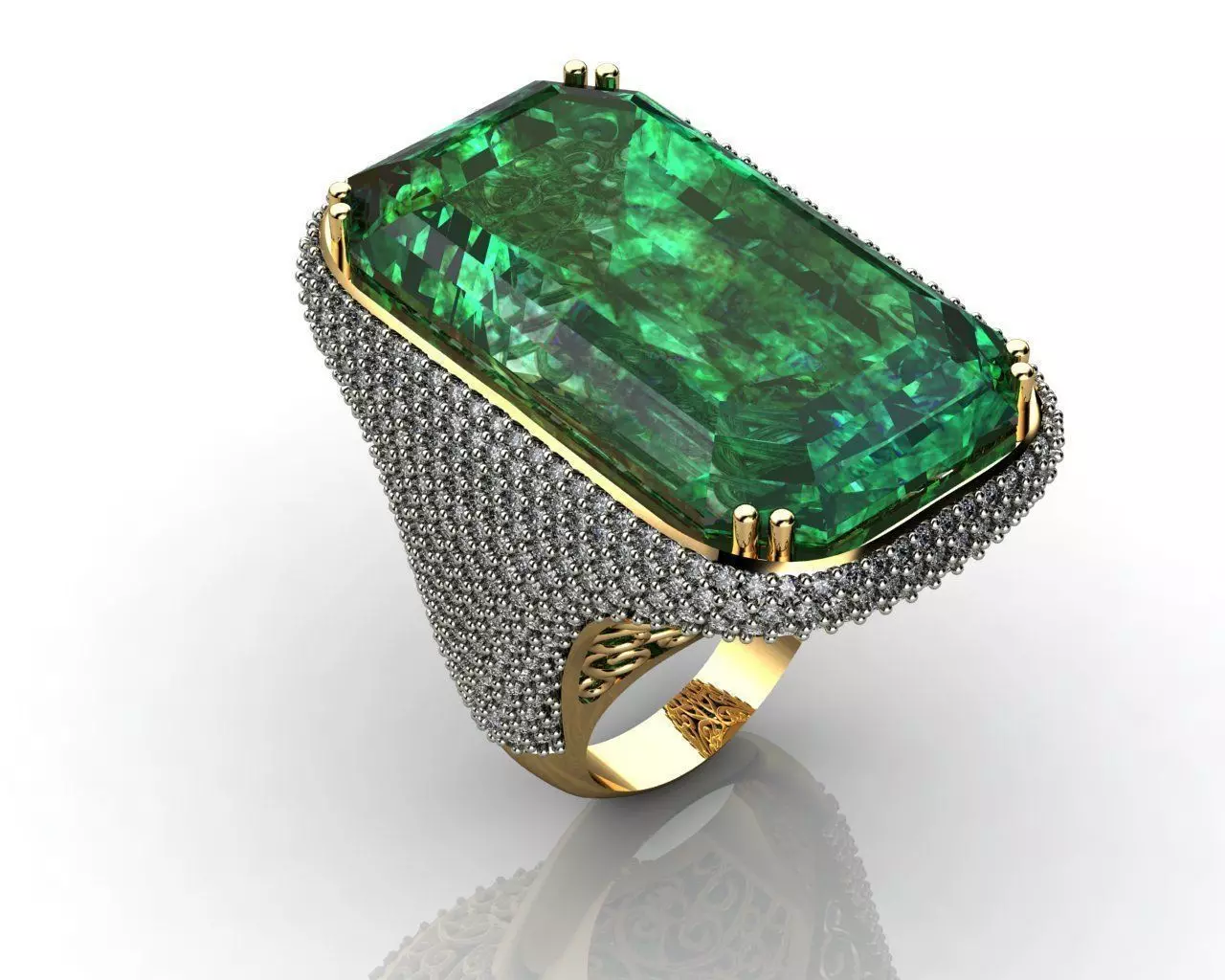Emerald Diamond Engagement Ring Yellow Gold Halo Promise Ring 3D print model