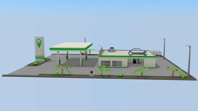 Gas station- Car service Low-poly 3D model