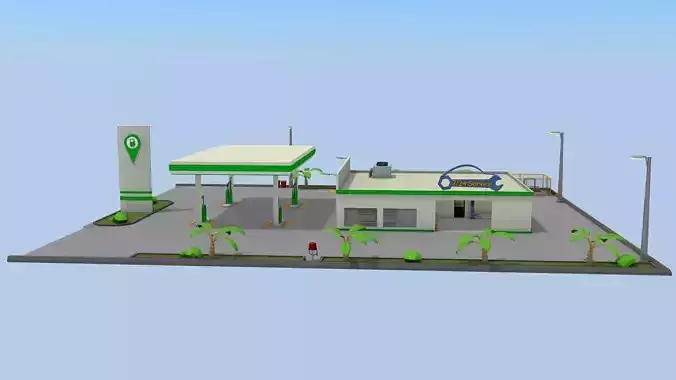 Gas station- Car service Low-poly 3D model