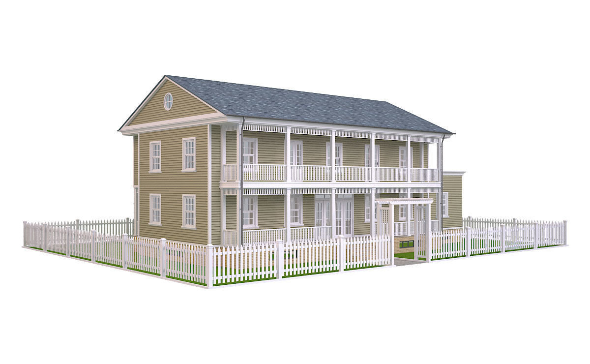House 6 with picket fence Low-poly 3D model_4