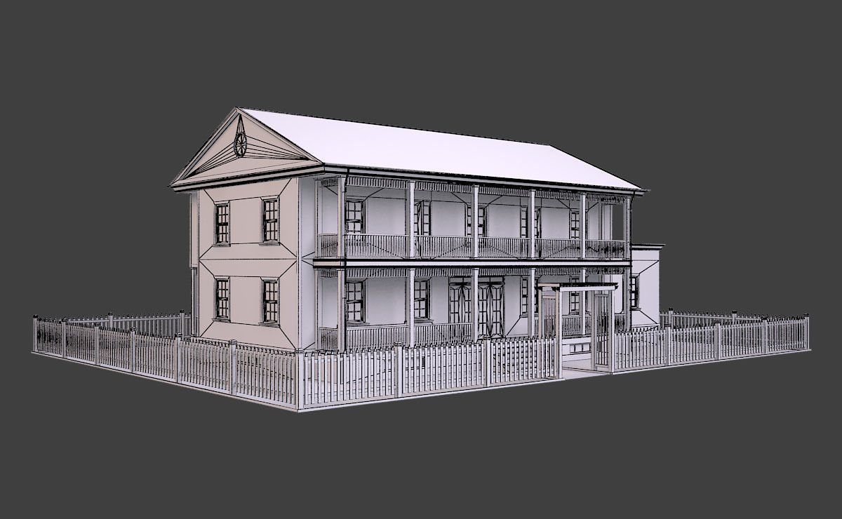 House 6 with picket fence Low-poly 3D model_9