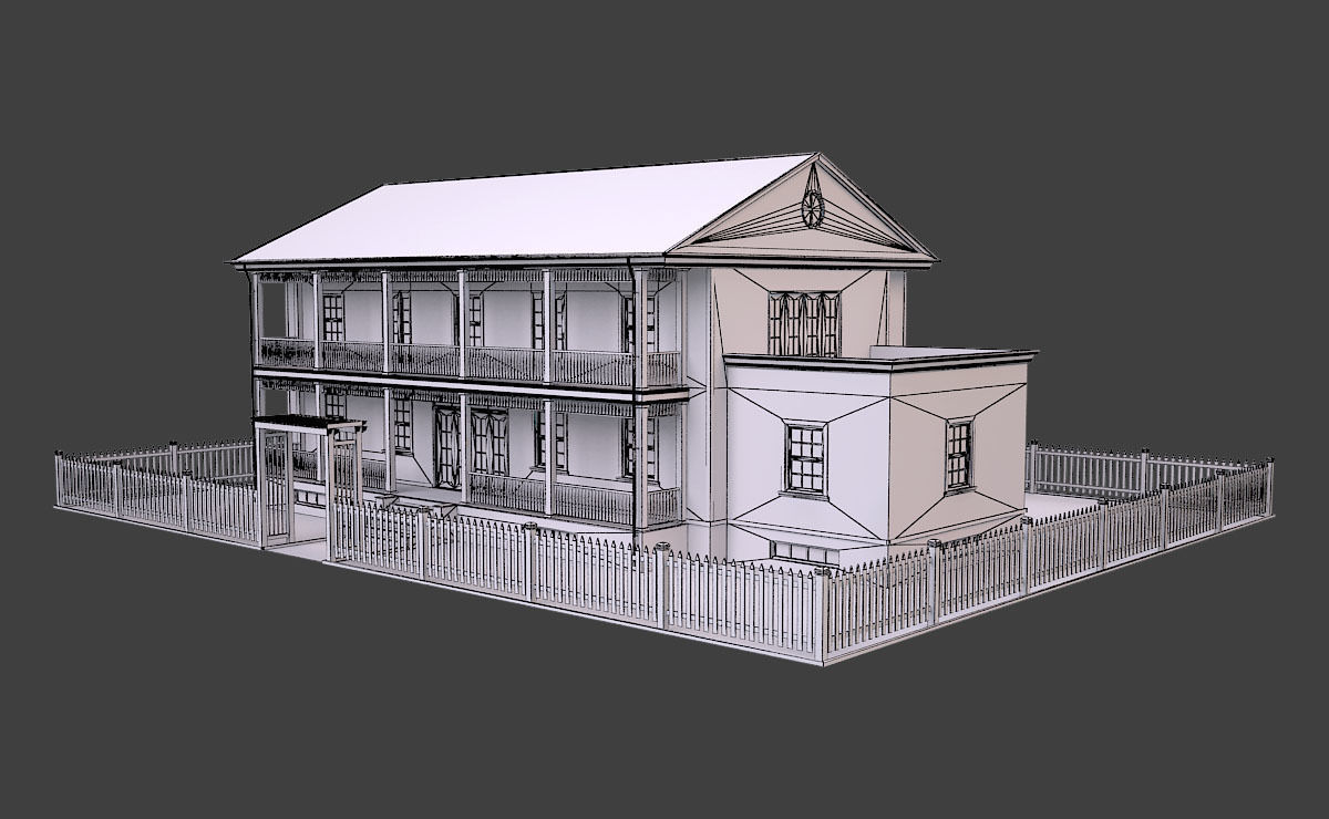 House 6 with picket fence Low-poly 3D model_8
