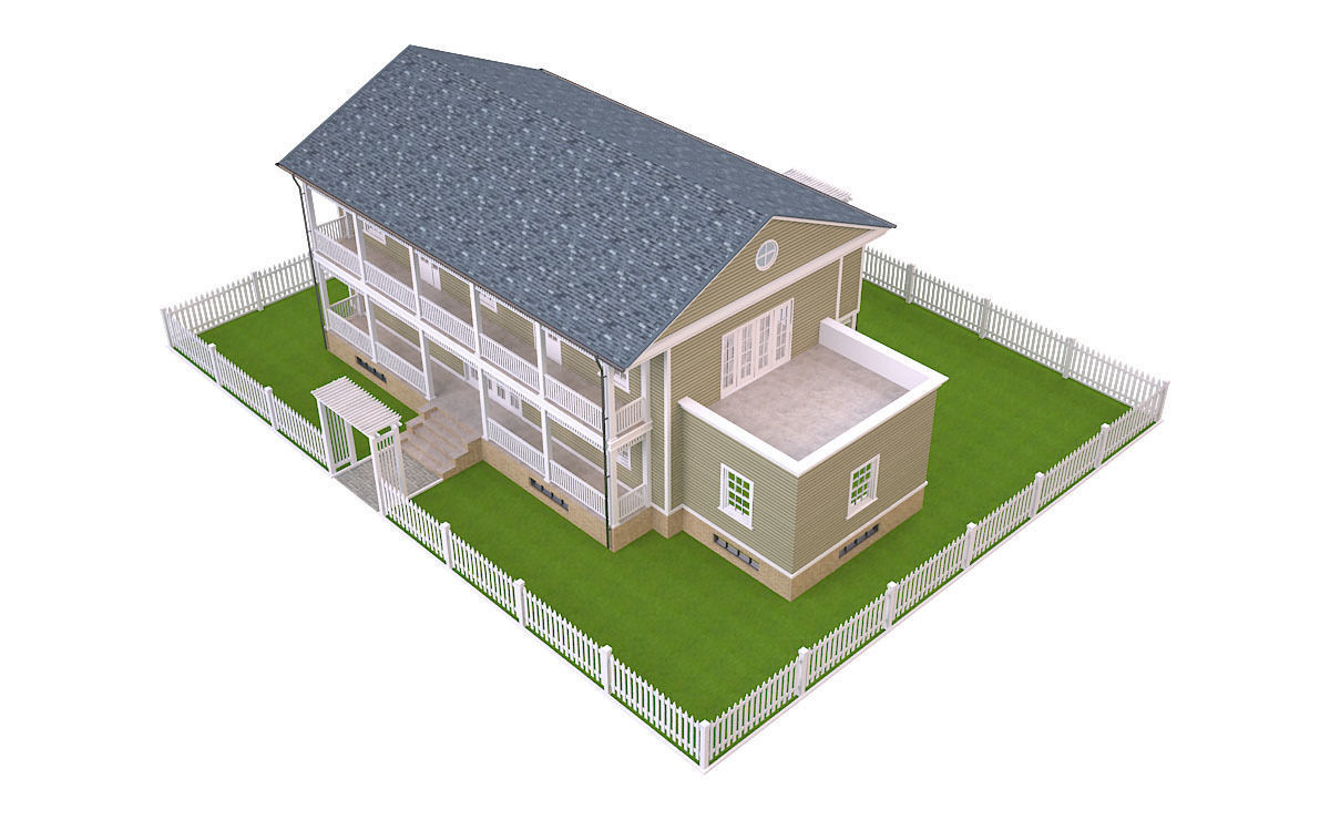 House 6 with picket fence Low-poly 3D model_5