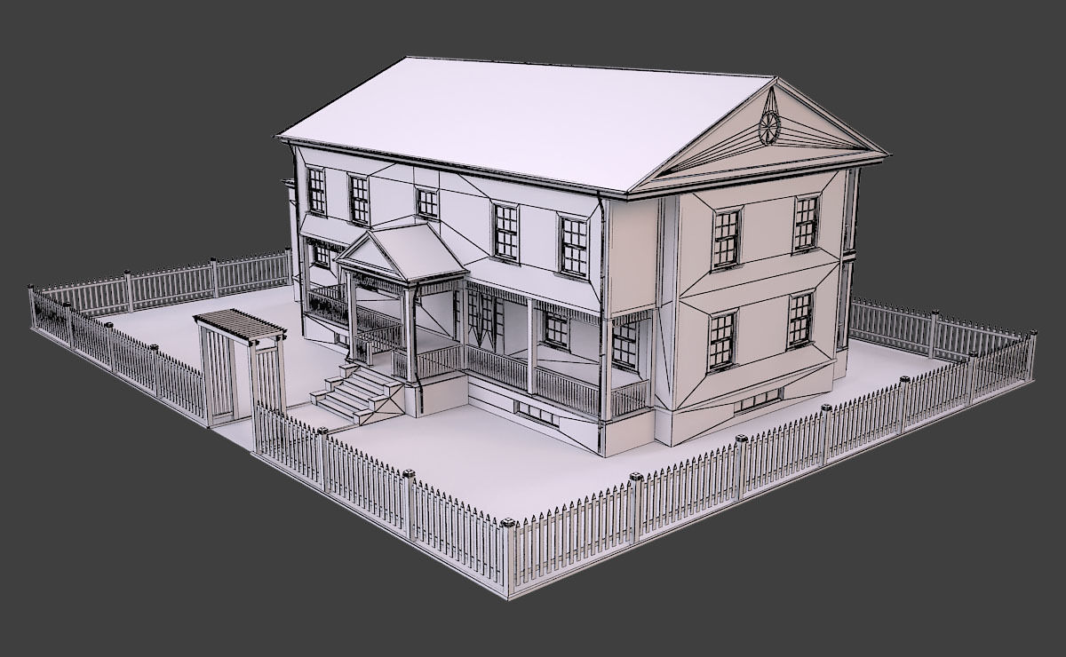 House 6 with picket fence Low-poly 3D model_7