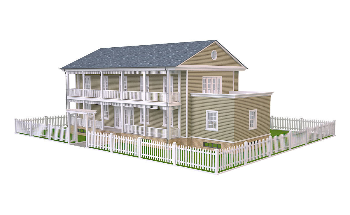 House 6 with picket fence Low-poly 3D model_3