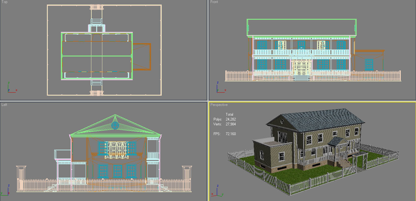 House 6 with picket fence Low-poly 3D model_11