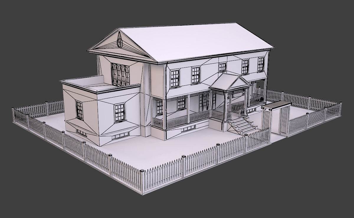 House 6 with picket fence Low-poly 3D model_10