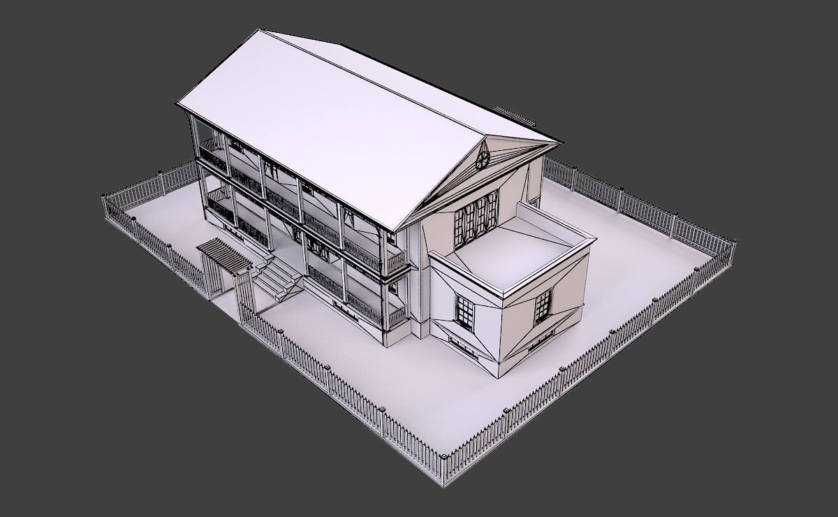 House 6 with picket fence Low-poly 3D model_6
