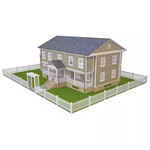 House 6 with picket fence Low-poly 3D model