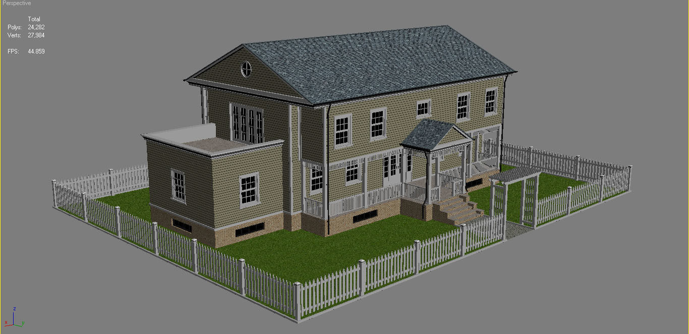 House 6 with picket fence Low-poly 3D model_12