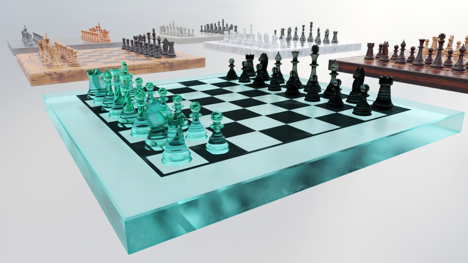Chess Set - Chess Board Low-poly 3D model_1
