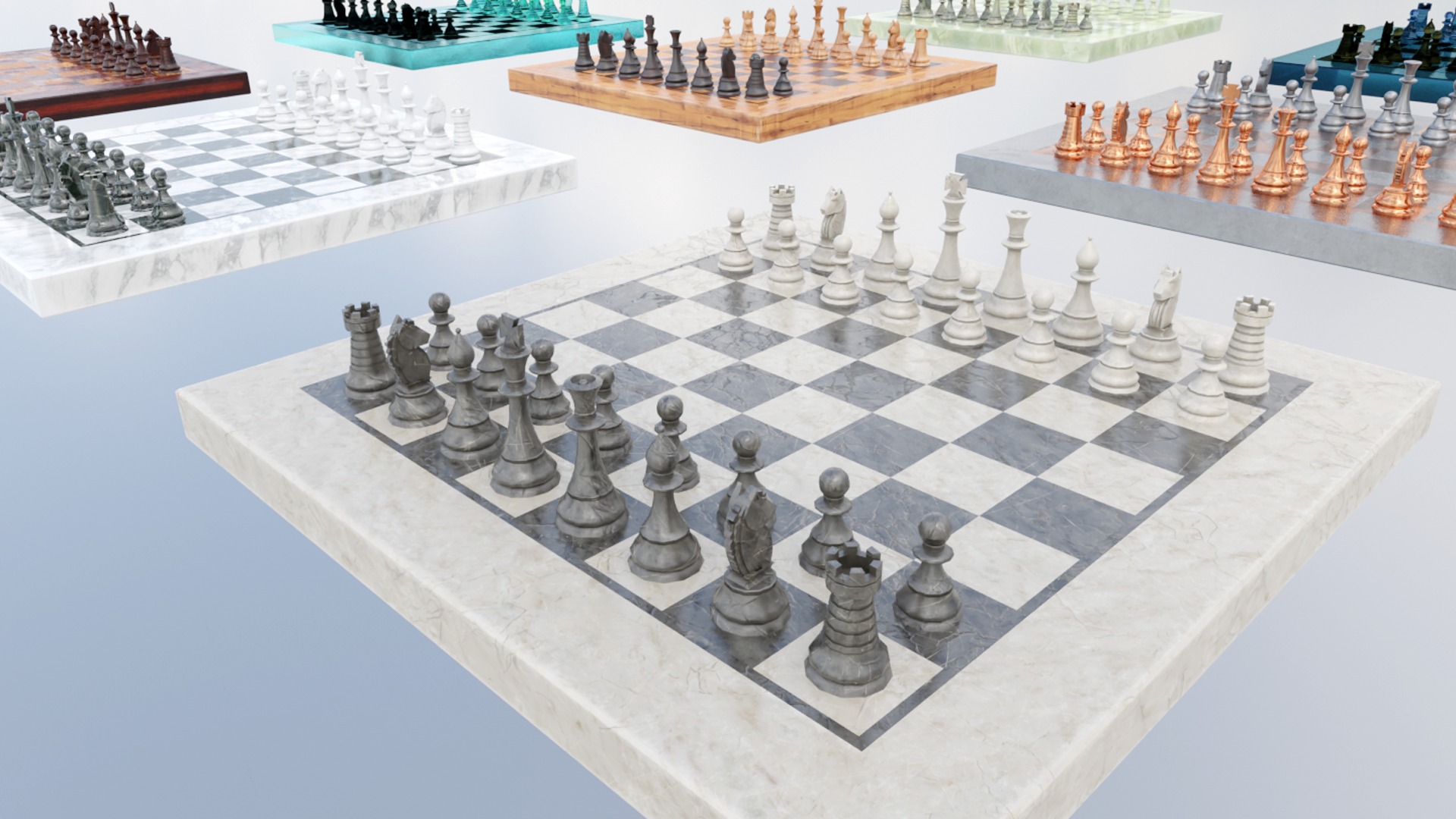 Chess Set - Chess Board Low-poly 3D model_3