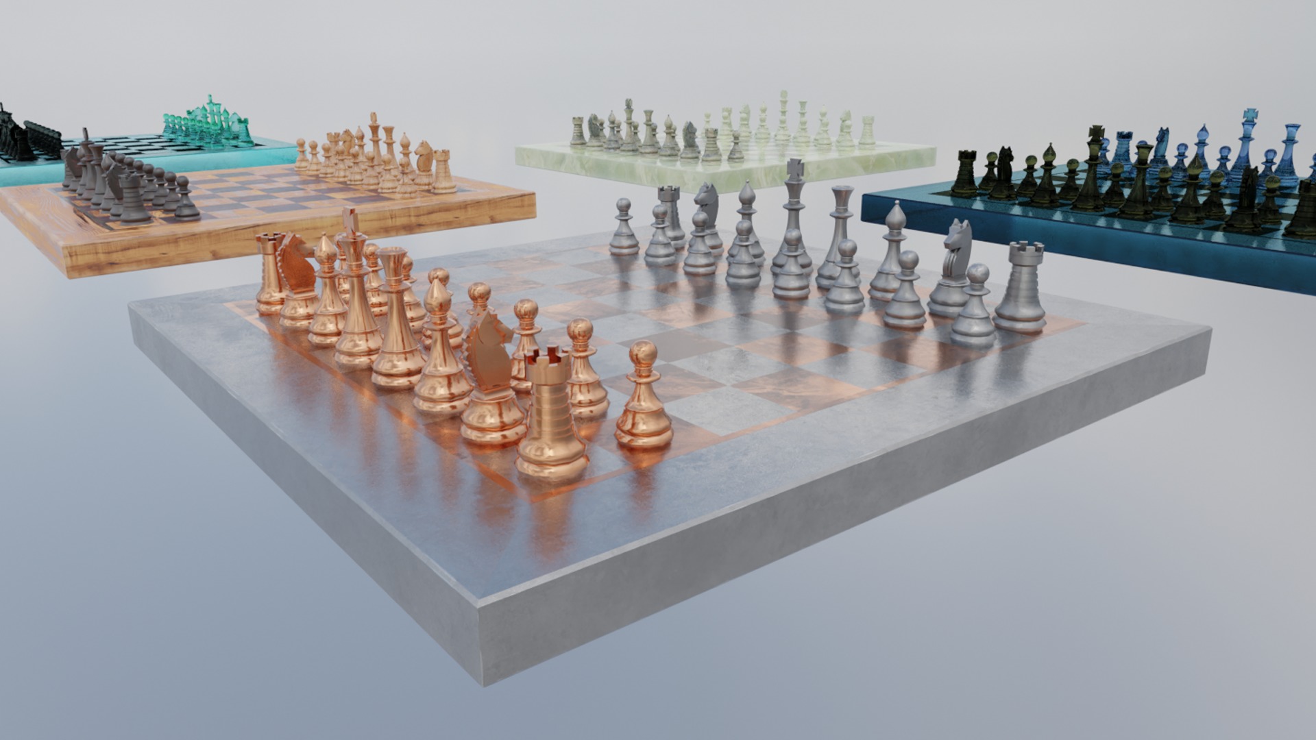 Chess Set - Chess Board Low-poly 3D model_4