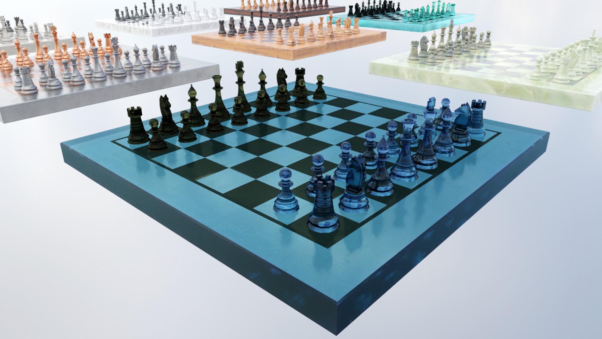 Chess Set - Chess Board Low-poly 3D model_2