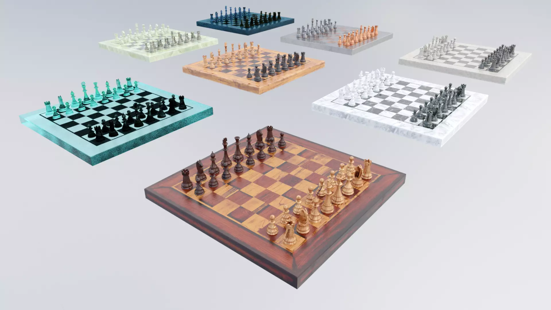 Chess Set - Chess Board Low-poly 3D model_0