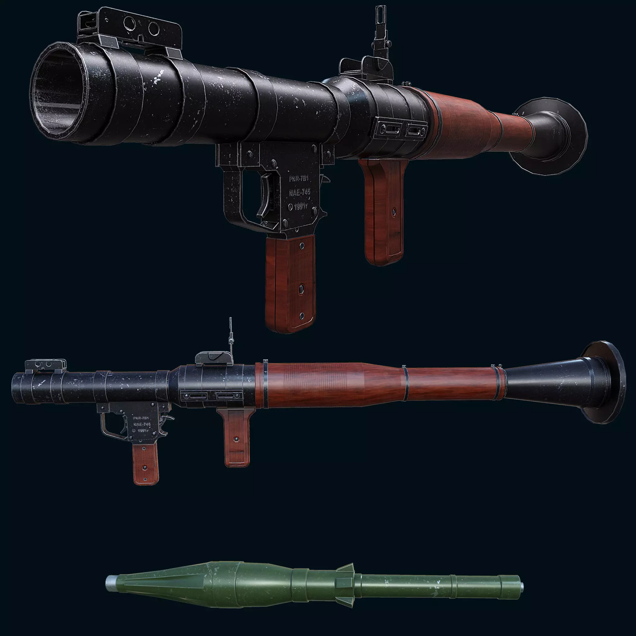 RPG Rocket launcher Gaming weapon Model Low-poly 3D model_0