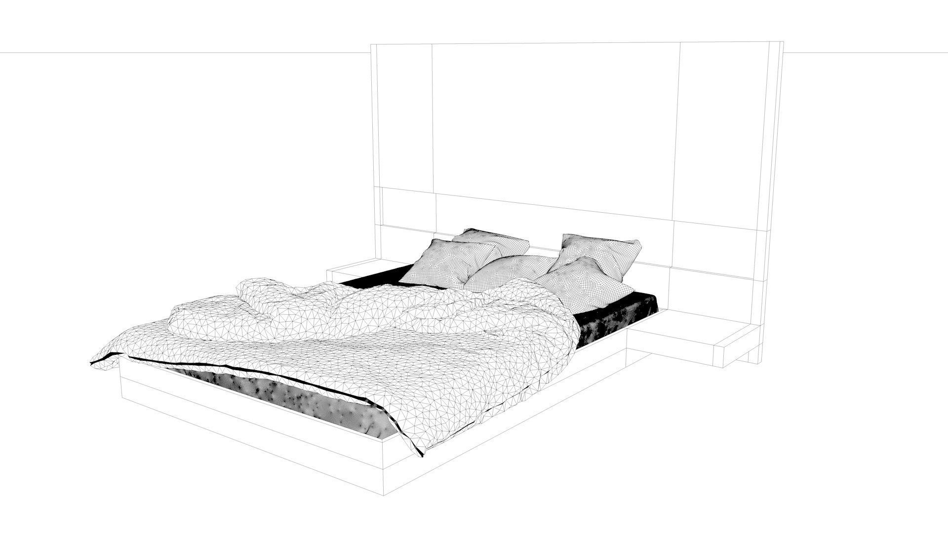 Modern Floating Bed 3D model_3