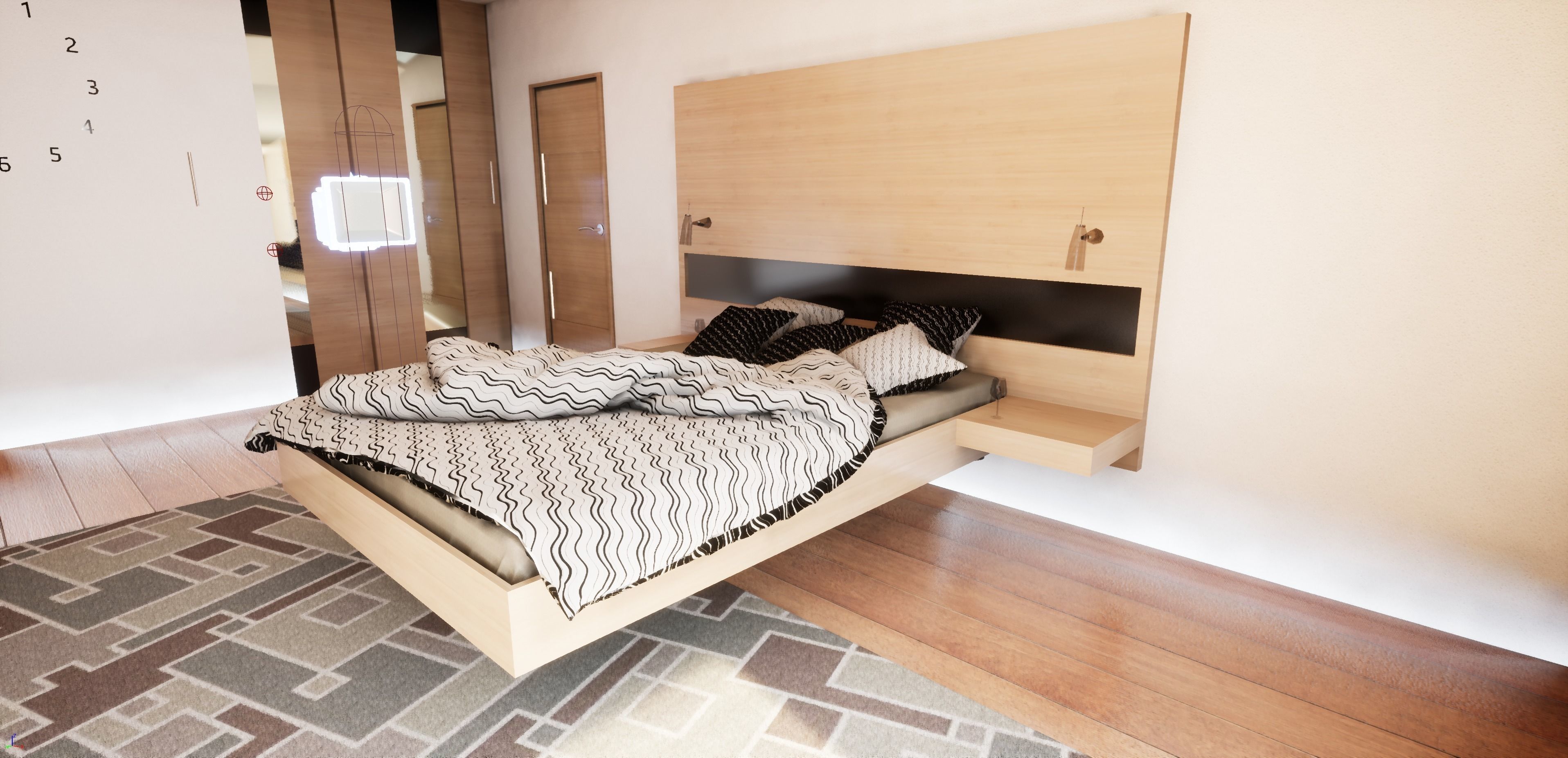 Modern Floating Bed 3D model_16