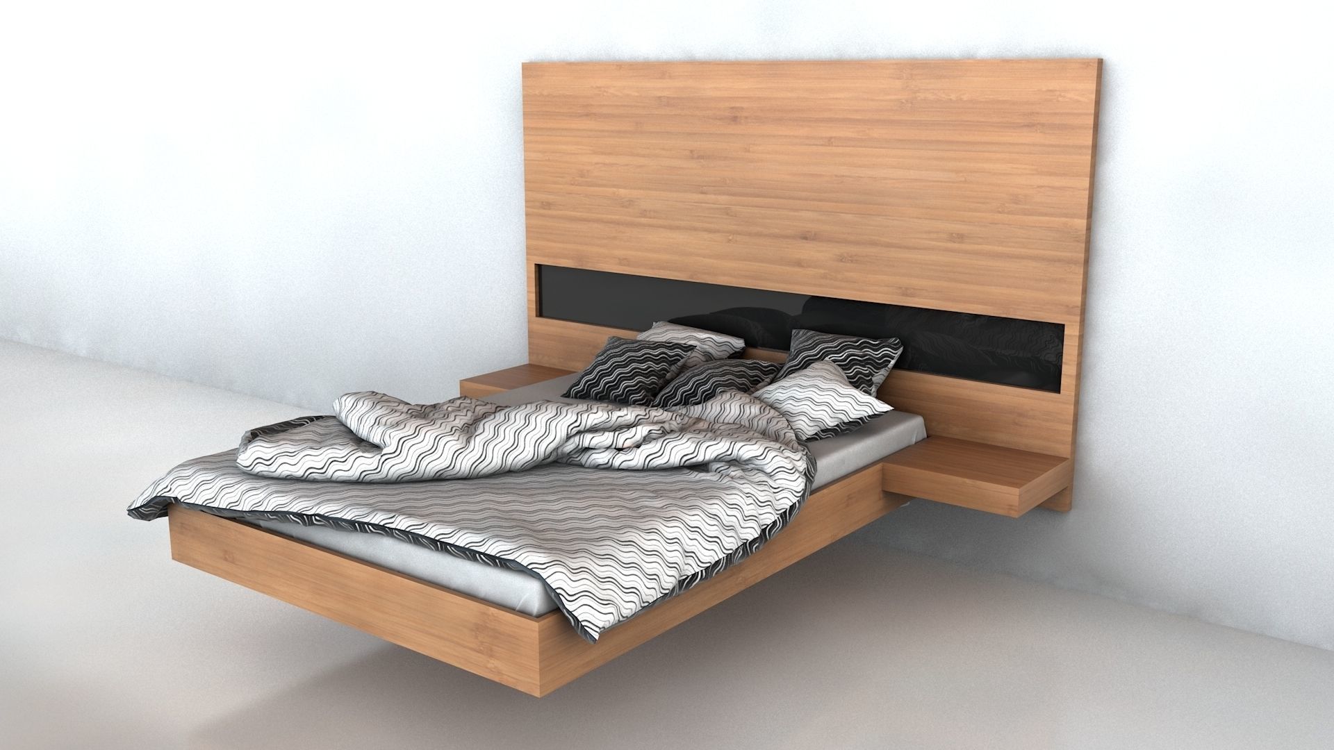 Modern Floating Bed 3D model_2