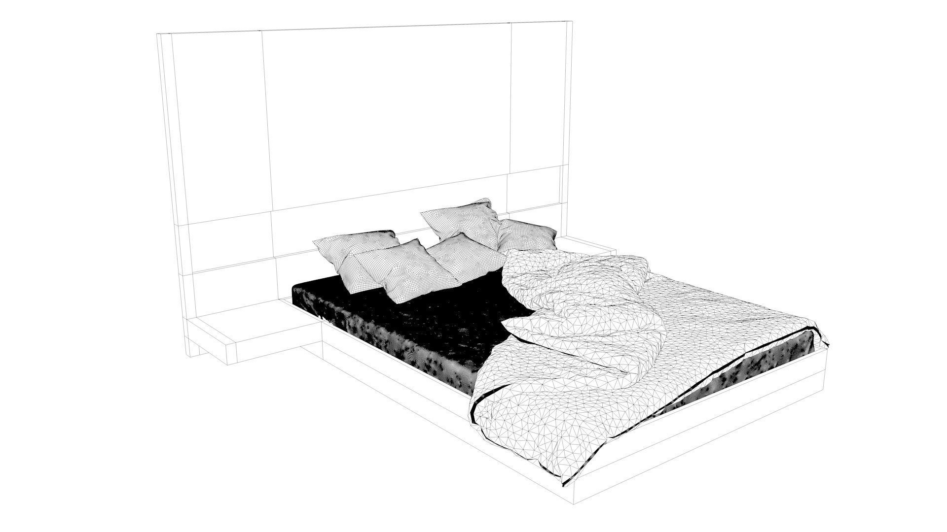 Modern Floating Bed 3D model_1