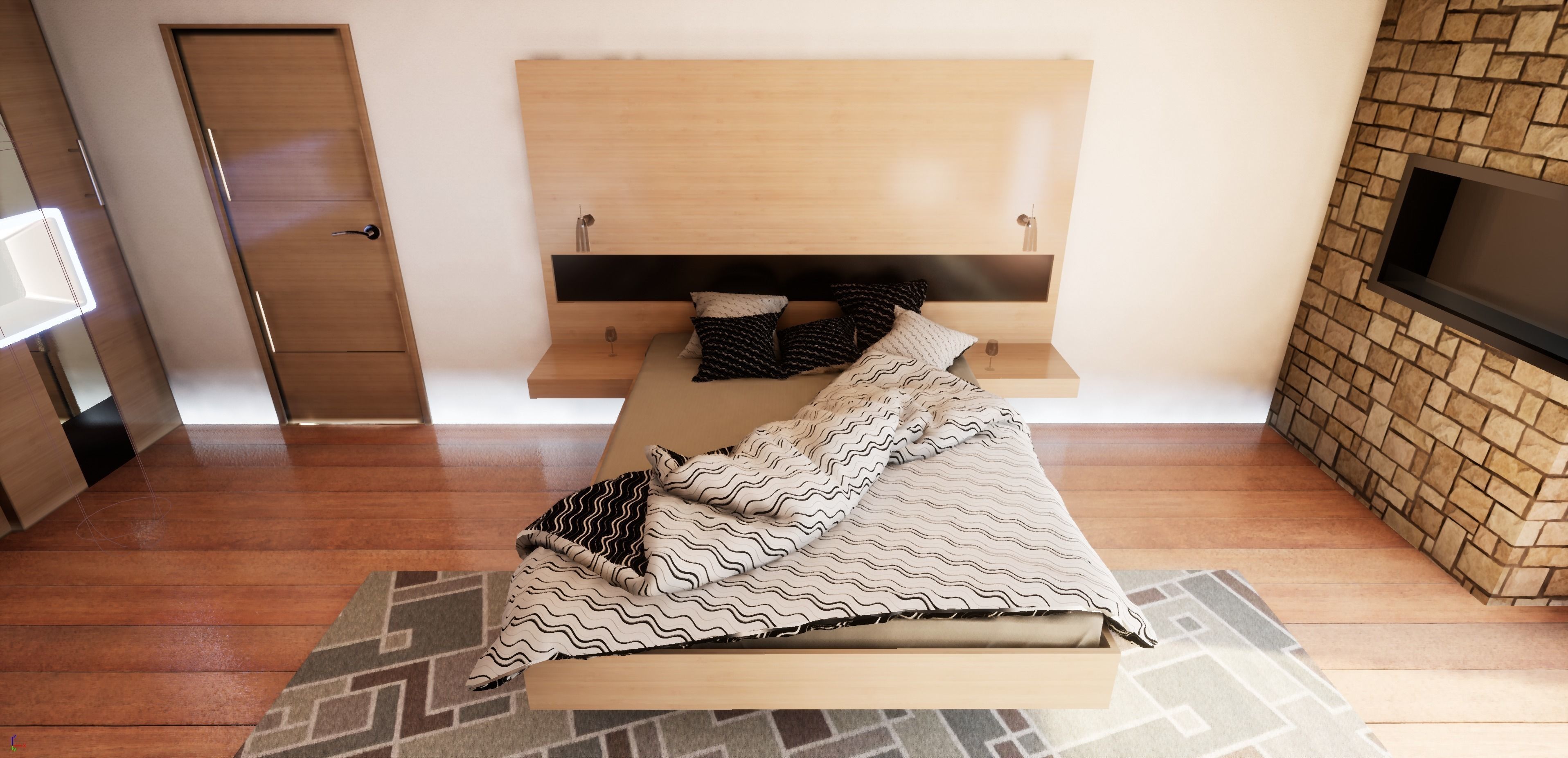 Modern Floating Bed 3D model_15