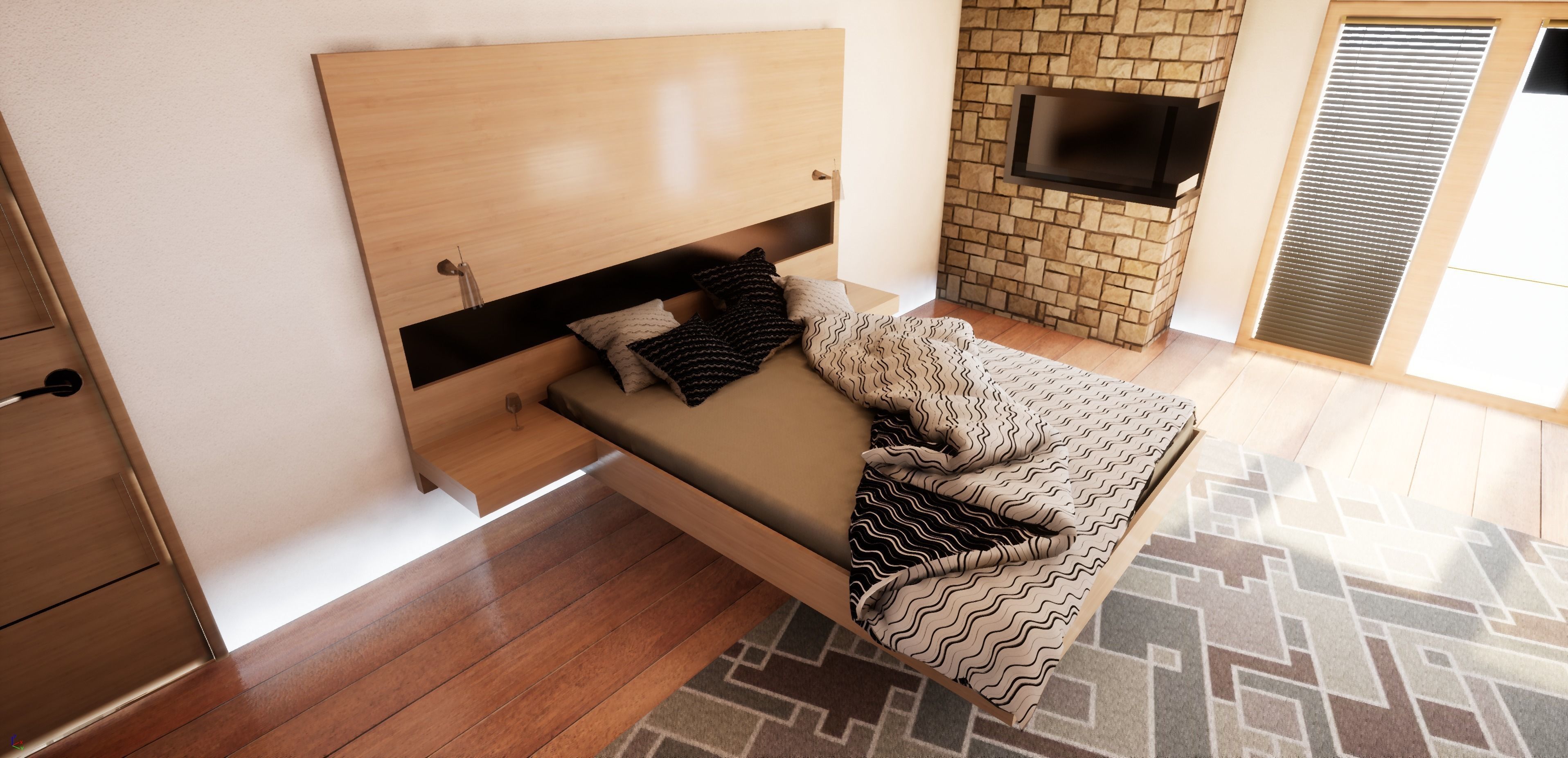 Modern Floating Bed 3D model_14