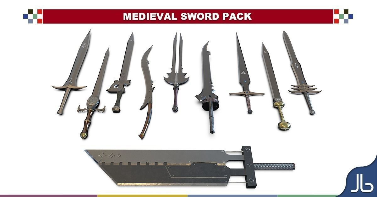 Lowpoly Medieval Sword Pack-HQ Low-poly 3D model_8