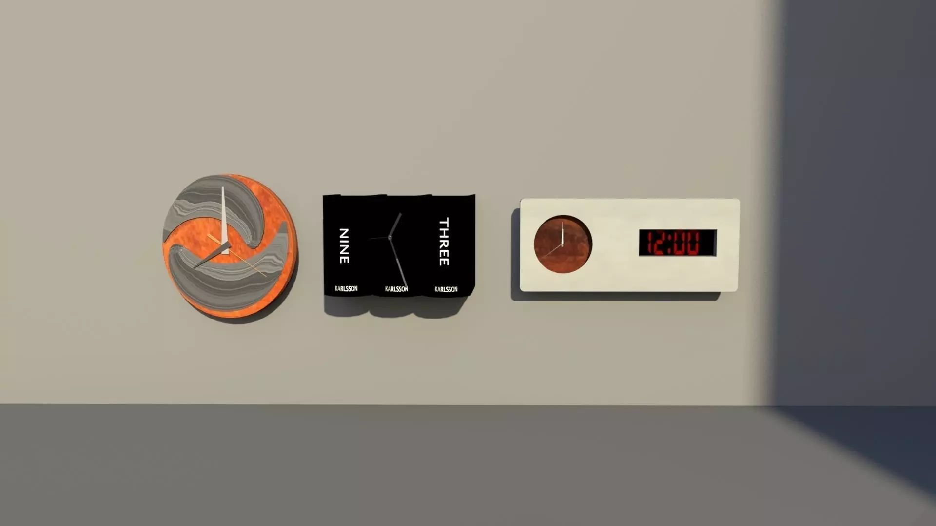 Three Modern Clocks Free low-poly 3D model
