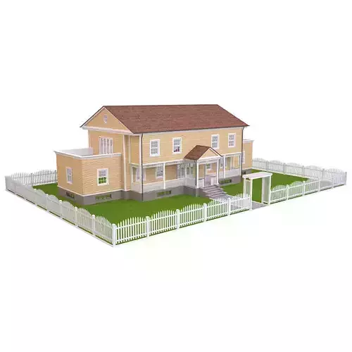 House 7 with picket fence Low-poly 3D model