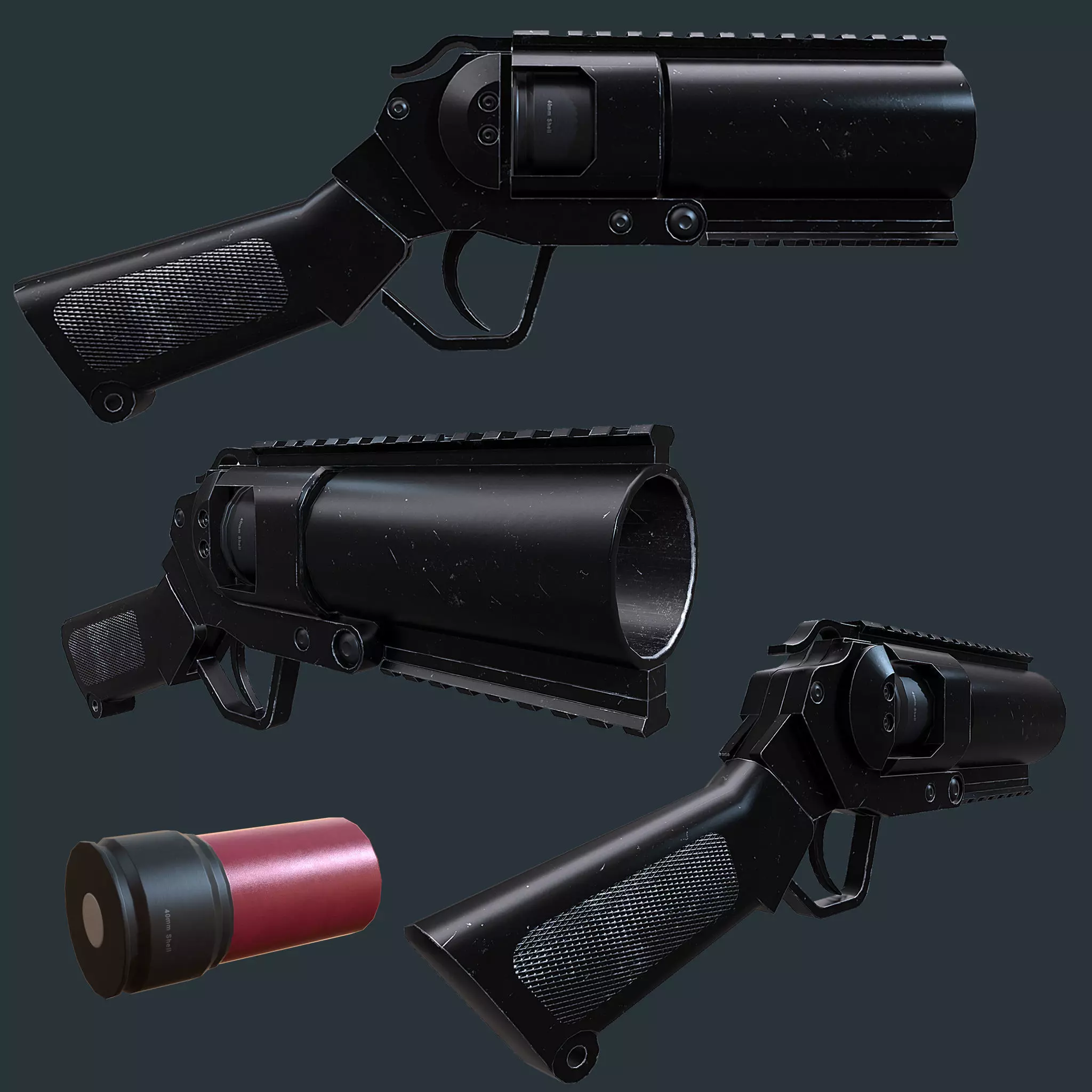 Mini Grenade launcher gaming weapon model Low-poly 3D model_0
