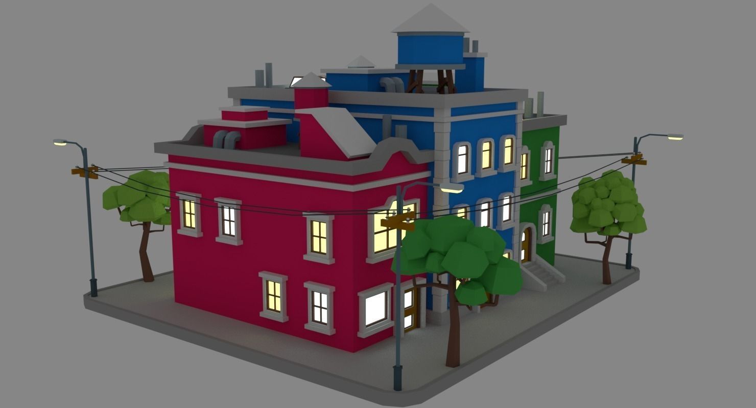 LowPoly City Block04 Low-poly 3D model_10
