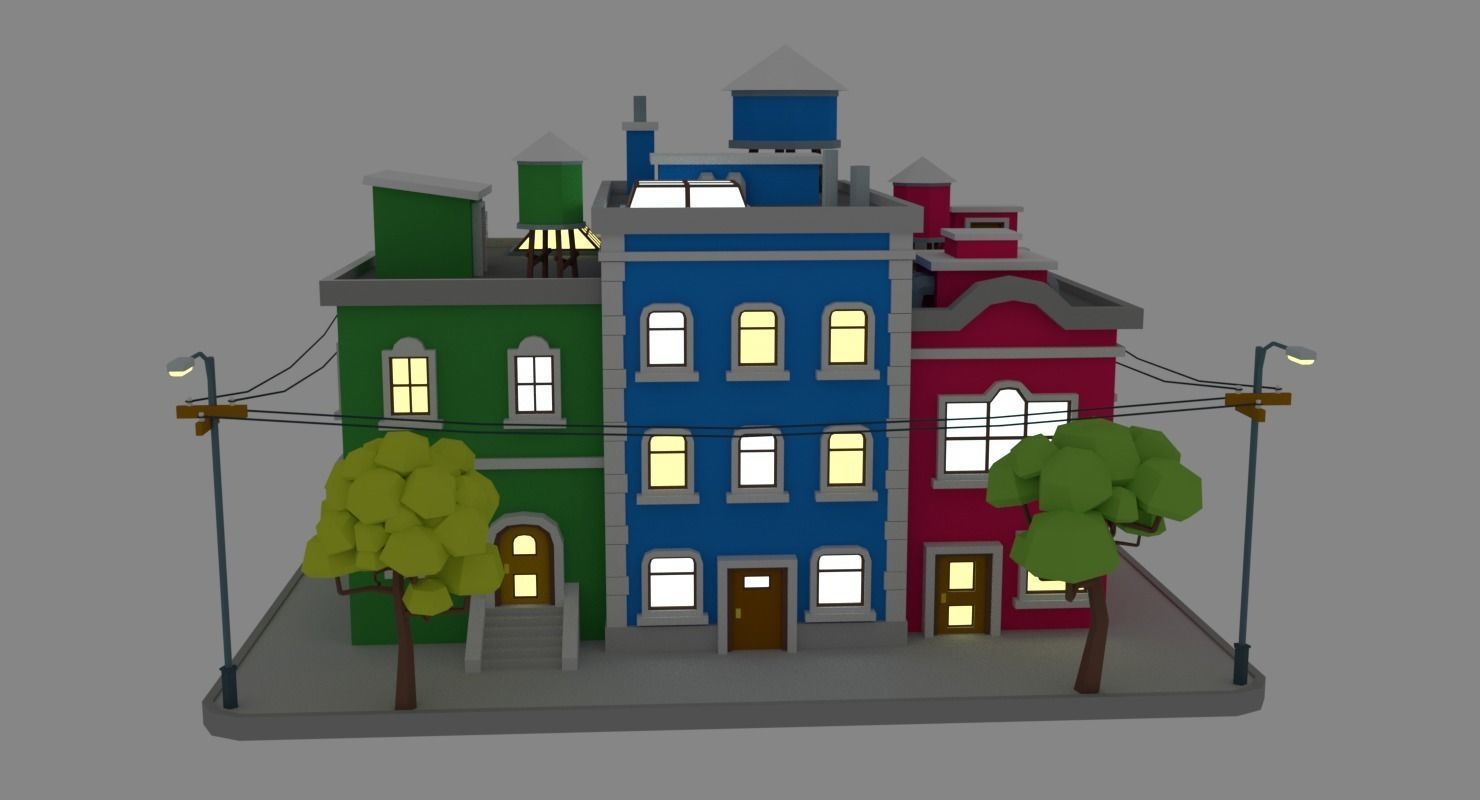 LowPoly City Block04 Low-poly 3D model_7