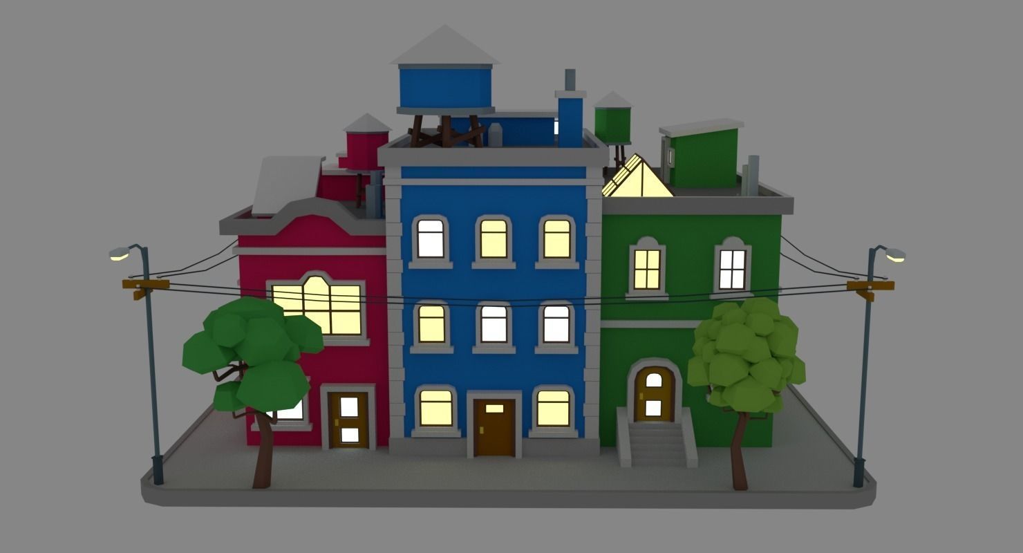 LowPoly City Block04 Low-poly 3D model_6