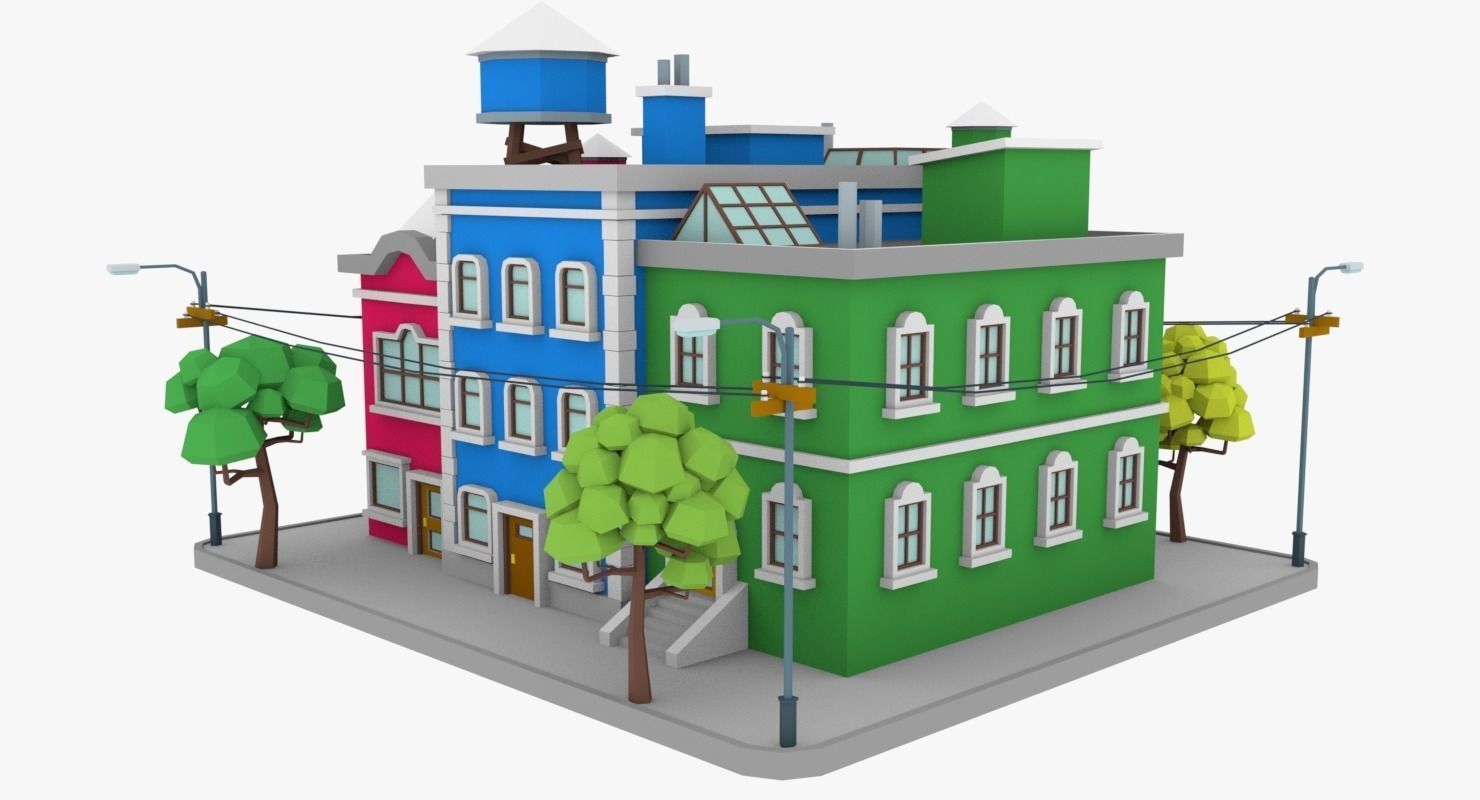 LowPoly City Block04 Low-poly 3D model_5
