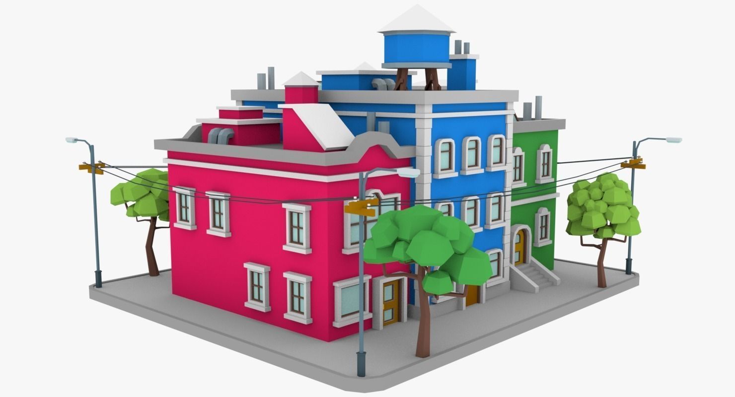 LowPoly City Block04 Low-poly 3D model_3