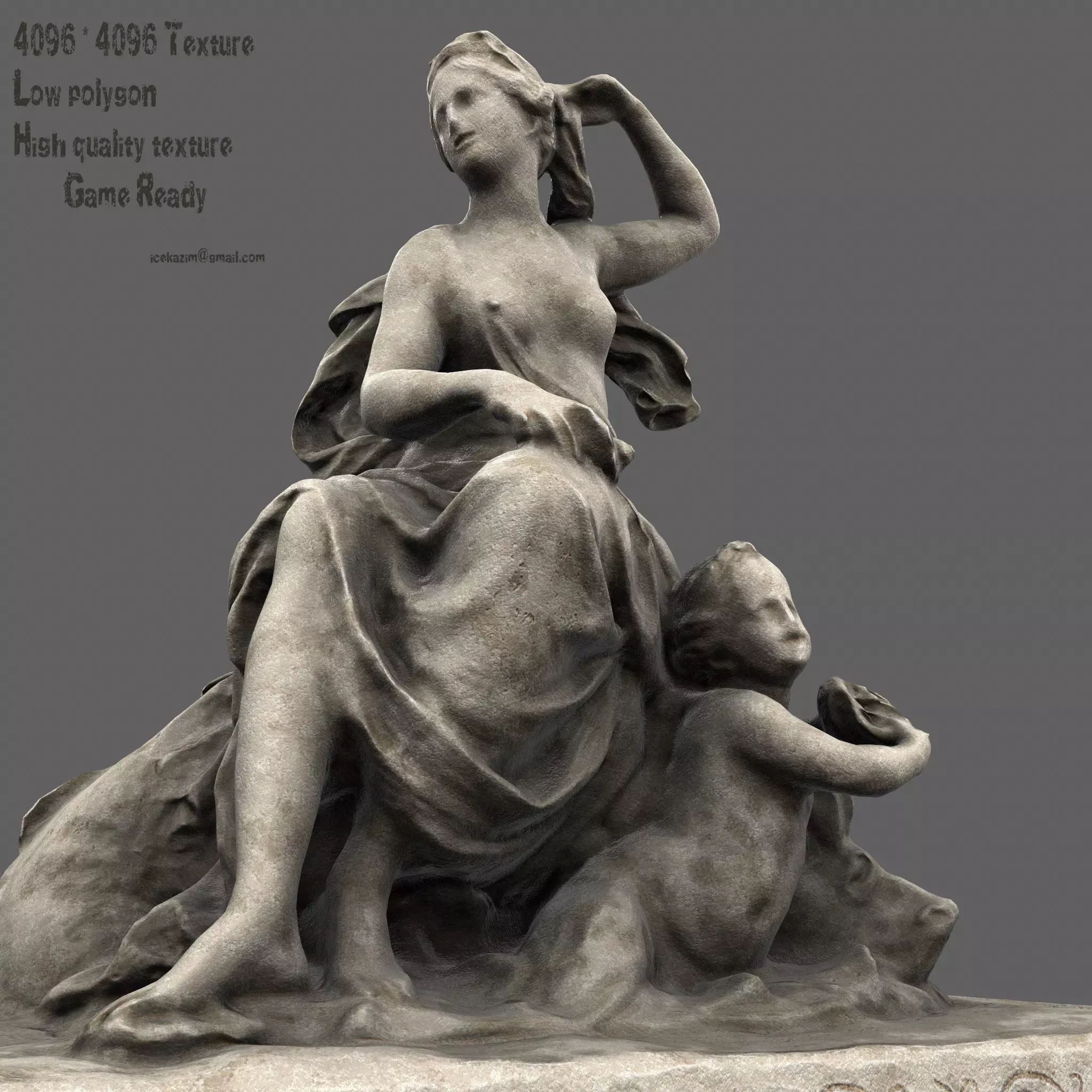 statue of woman holding child Low-poly 3D model_0