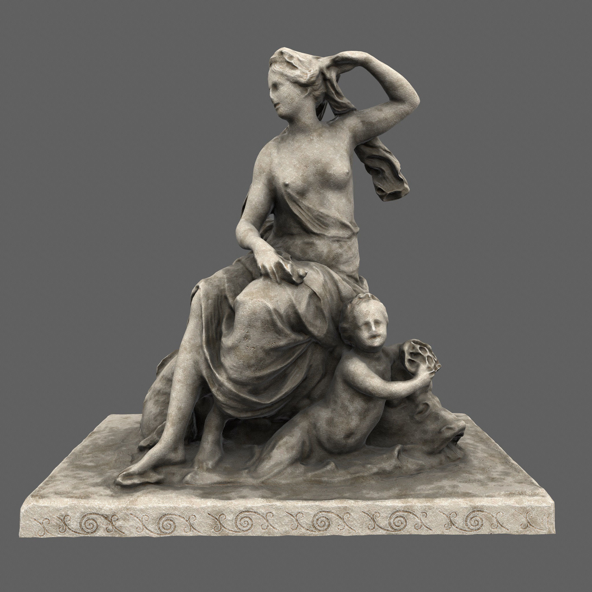 statue of woman holding child Low-poly 3D model_1
