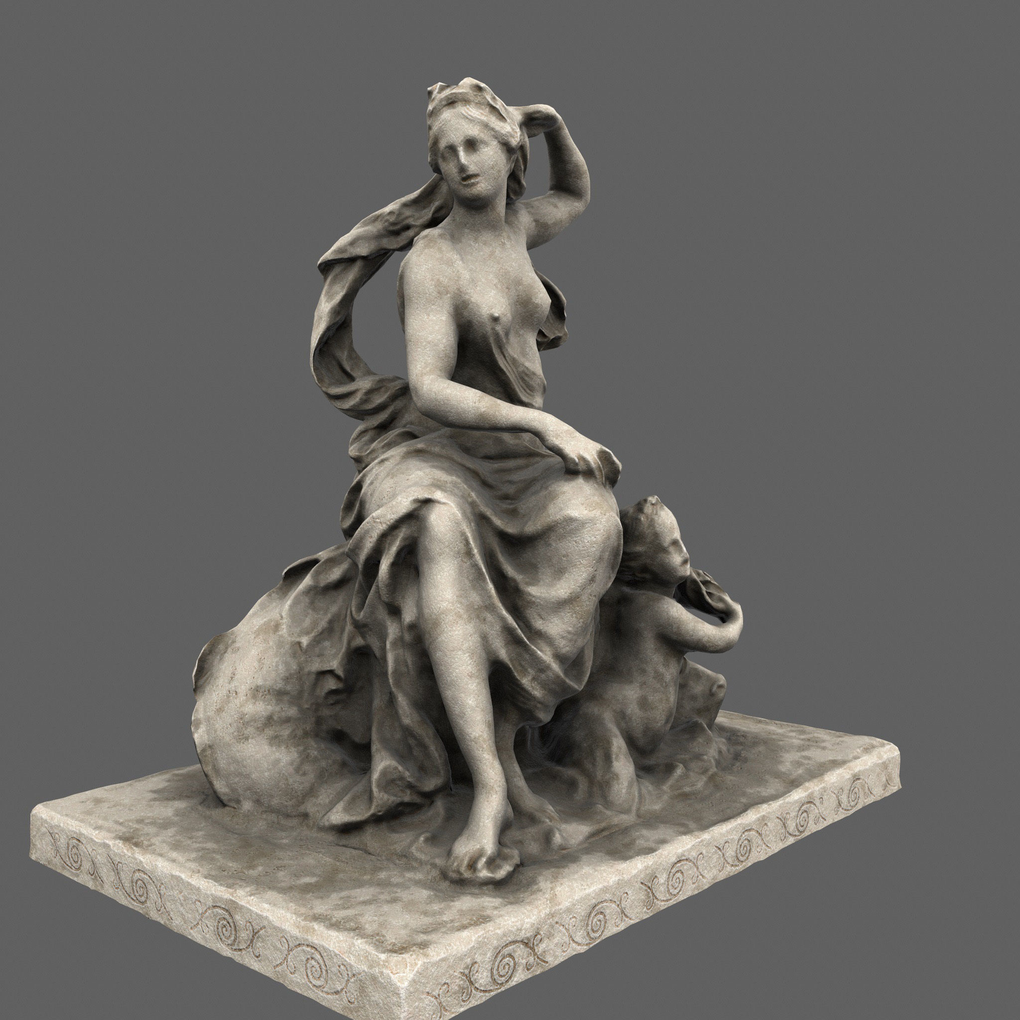 statue of woman holding child Low-poly 3D model_2