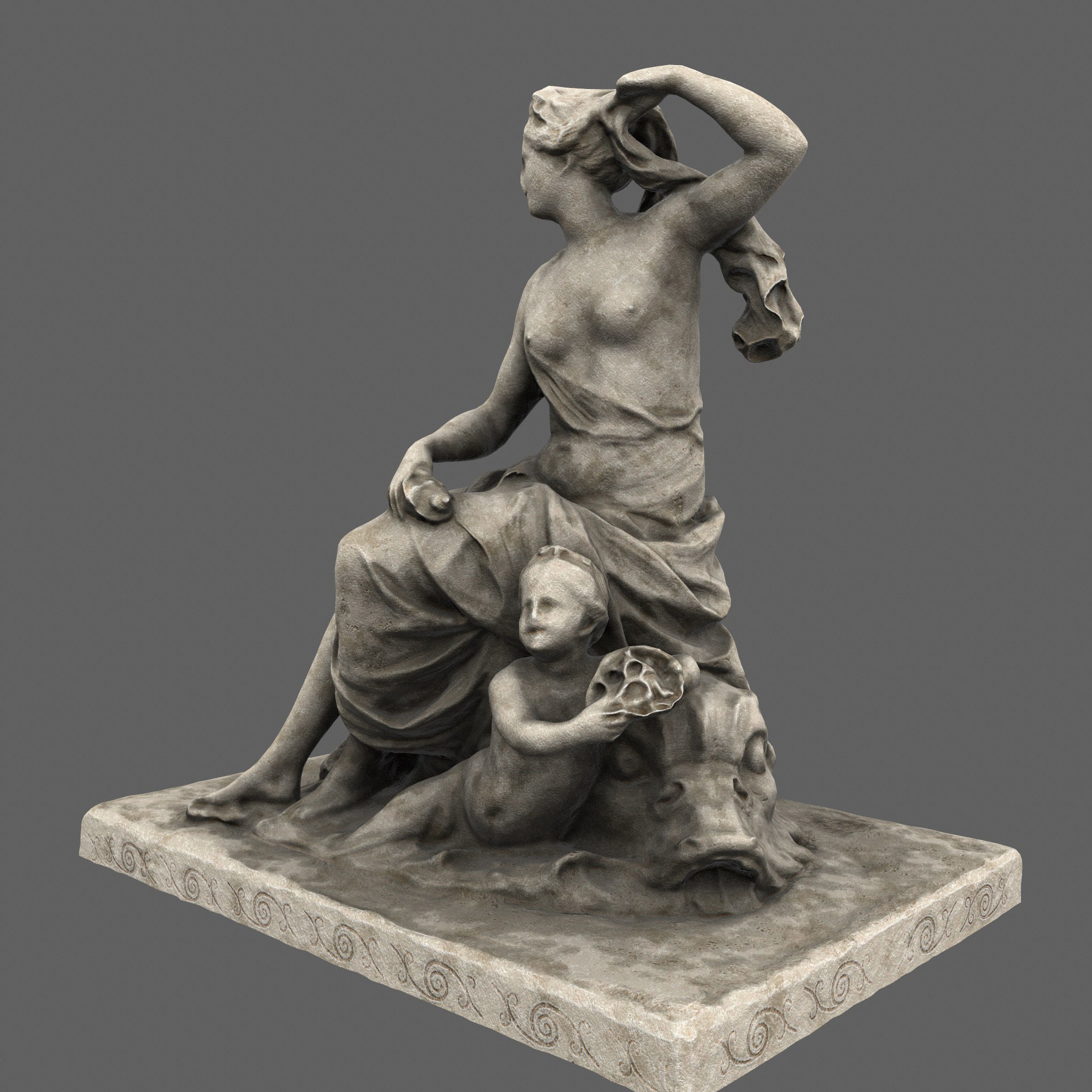 statue of woman holding child Low-poly 3D model_8