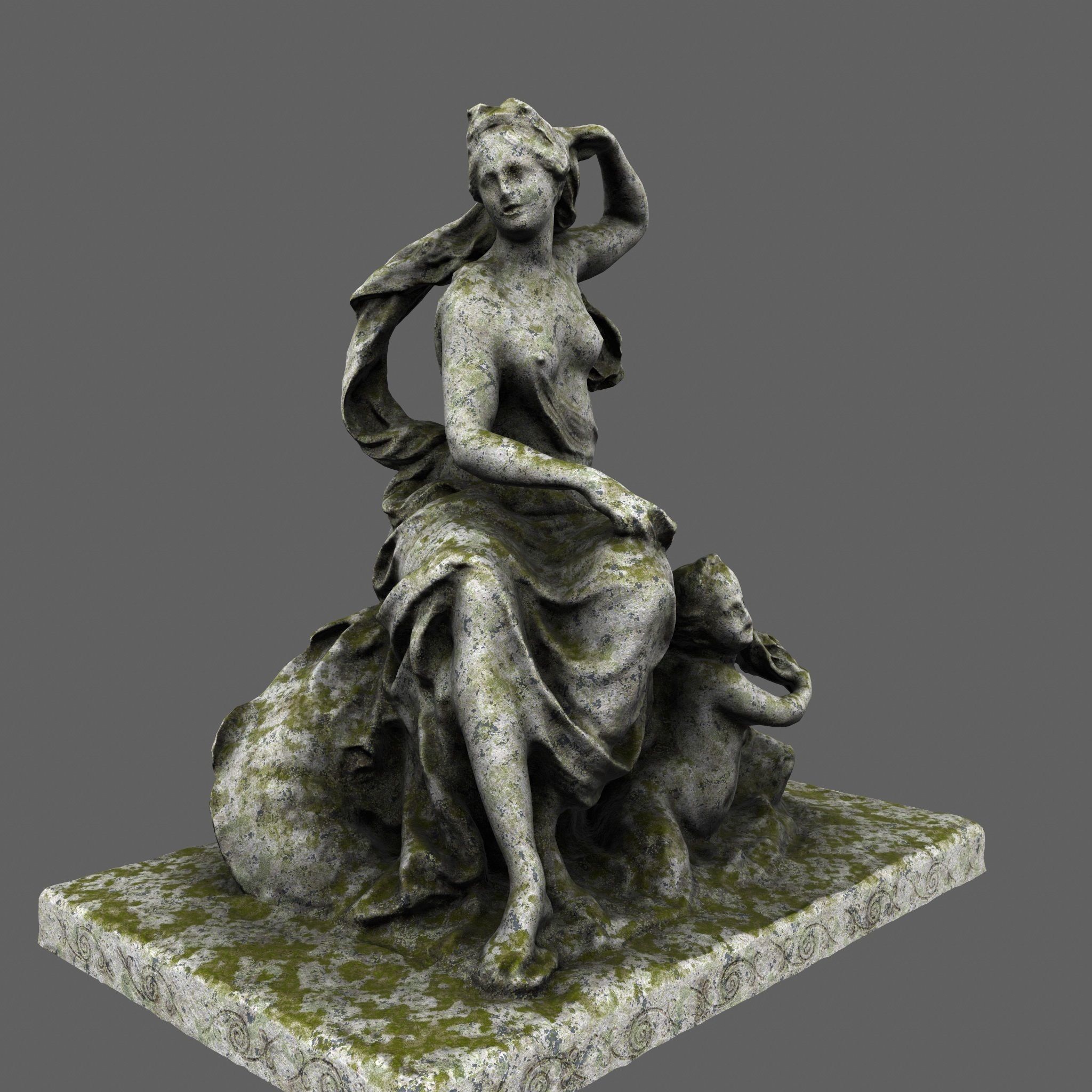 statue 2 of woman holding child Low-poly 3D model_2