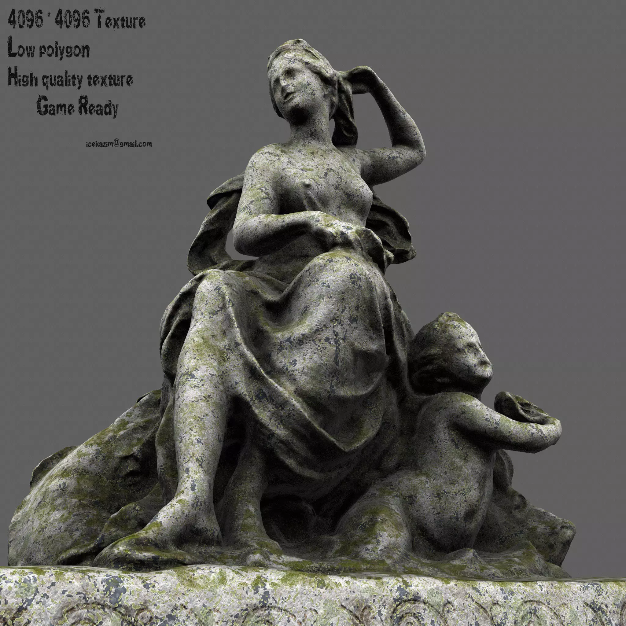 statue 2 of woman holding child Low-poly 3D model_0