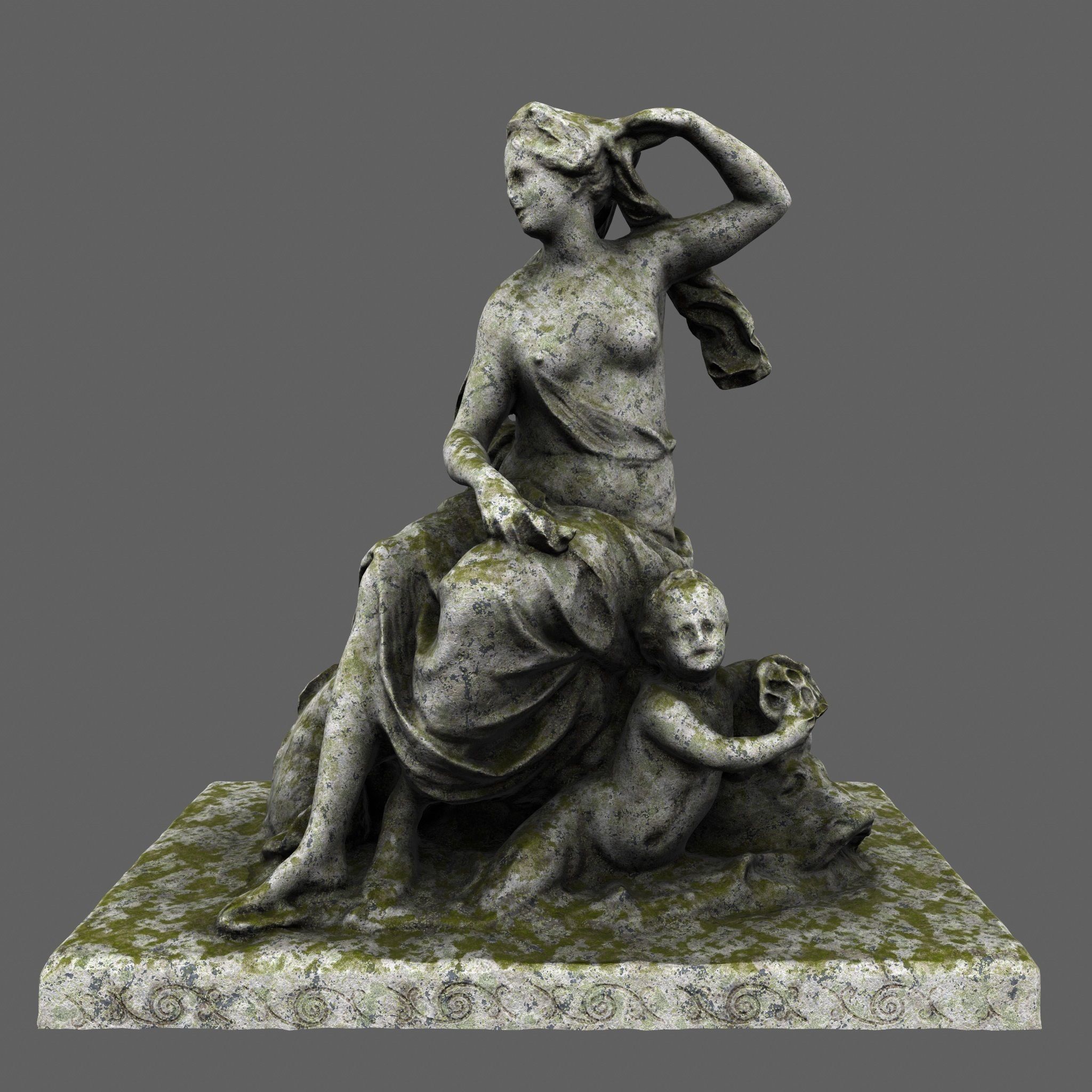 statue 2 of woman holding child Low-poly 3D model_1