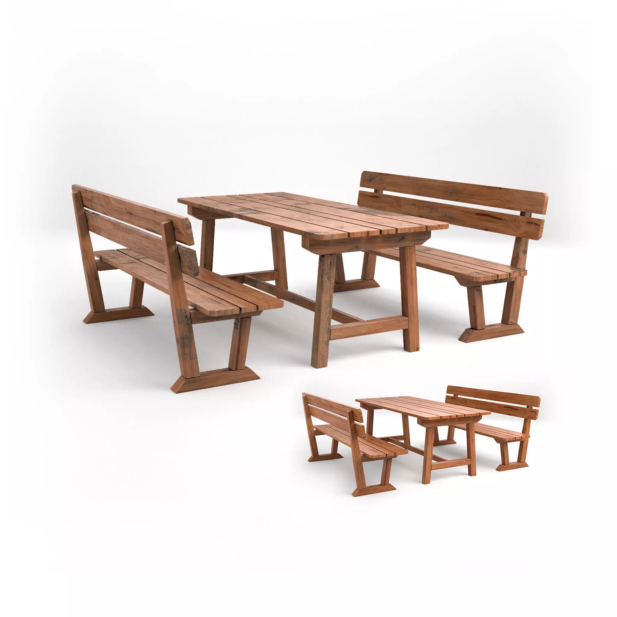 Wood Seating Set with New and Old textures 3D model_0