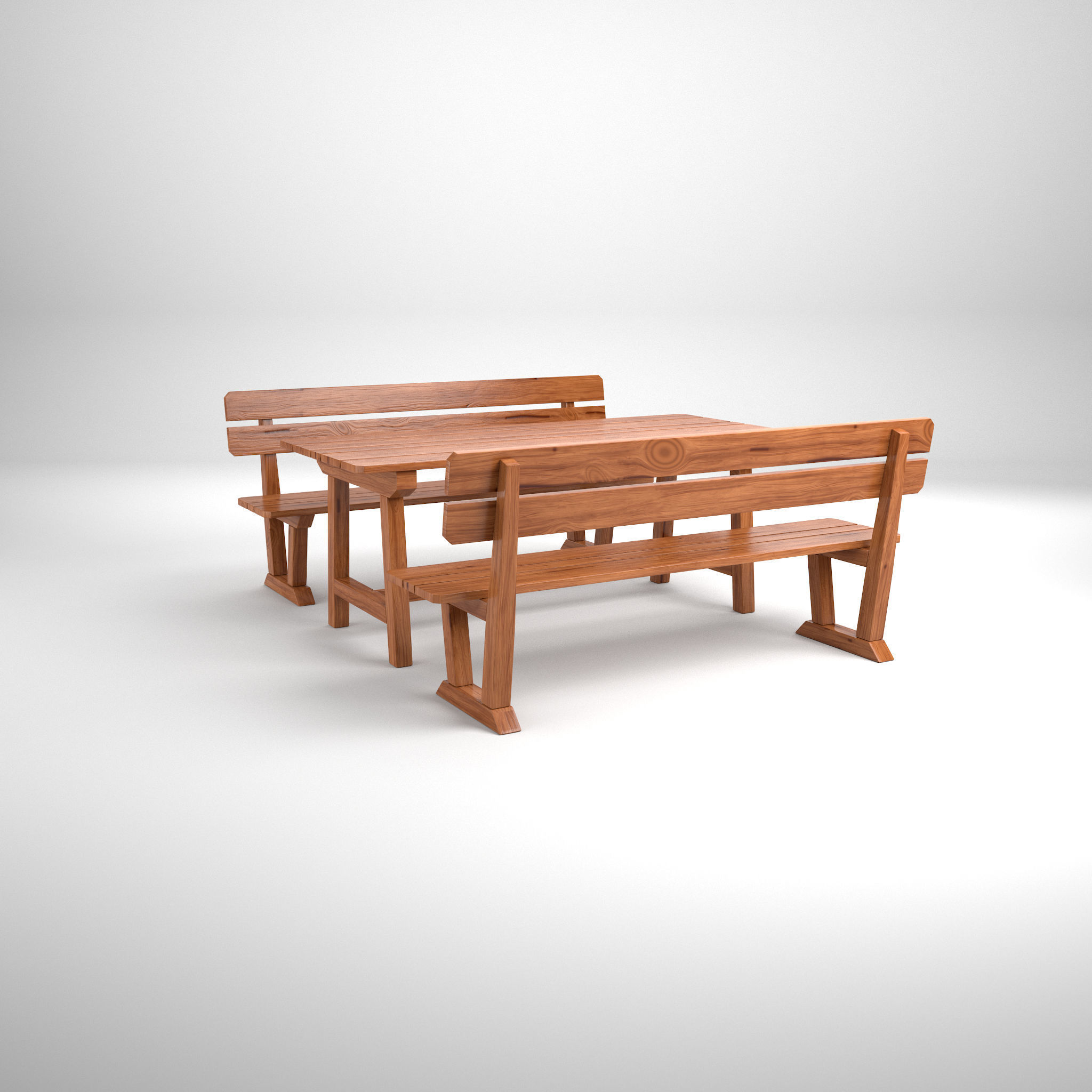 Wood Seating Set with New and Old textures 3D model_3